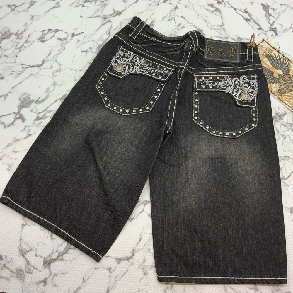 Men's Kanji Faded Black Denim Short